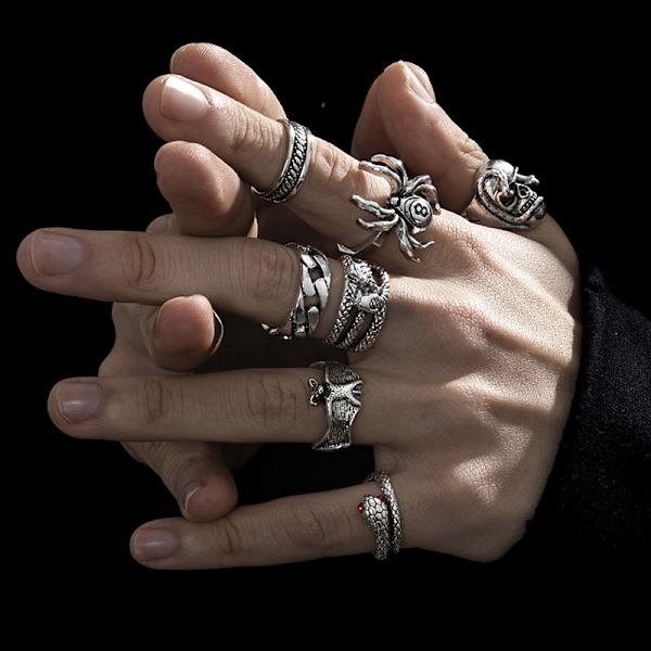 7kpl / set Punk Snake Sormukset naisille Gothic Spider Miesten korut