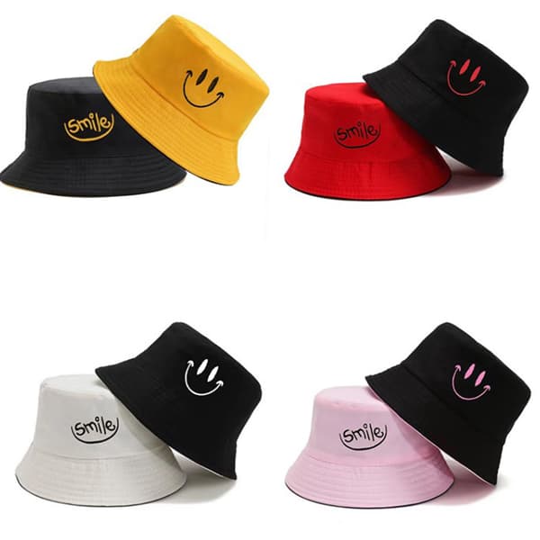 Unisex Bucket Hat Broderi Dam Bomull Dubbelsidig Hatt Beac khaki black