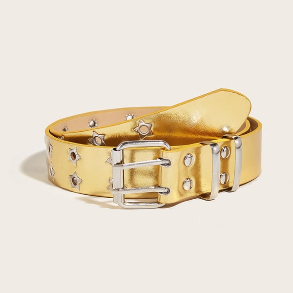 Punk Style Star dubbelknäppt bälte midjerem Hollow Out Lea Gold