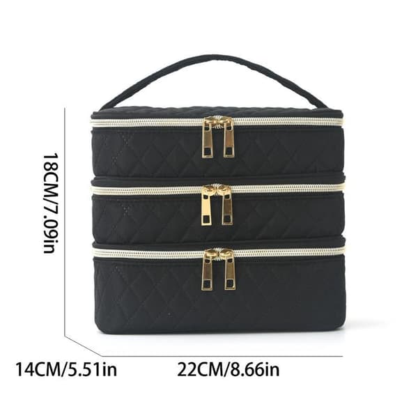 Tre-lags makeuptaske Stor kapacitet toilettaske Bærbar Tra Golden thread black