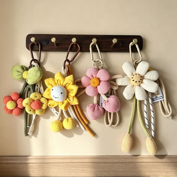e Tygdocka Nyckelring Retro Tyg Djur Blomma Hänge Väska Ha A1