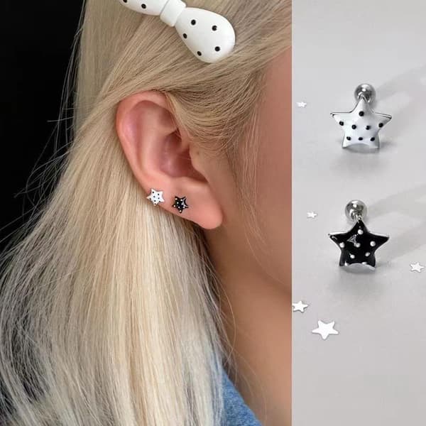 1 par e Polka Dot Star Stud Øreringe Hypoallergen Skruebagside A3