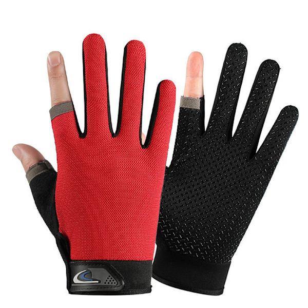 Menn Fiskehansker Dame Two Finger Hanne Touch Angling Anti-Sl Red