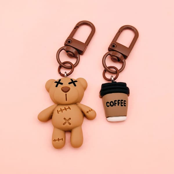 Cool Black Bear Key Chain Coffee Cup Pendant Car Keyring Charm A