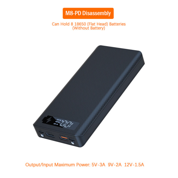 QC/PD Quick Charge 8x18650 LCD Batteri Bank taske Black PD f705 | Black | Fyndiq