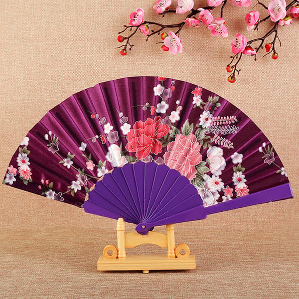 Stil Klut Folding Fan Trykt Flat Glanset Satin Folding Fan Black