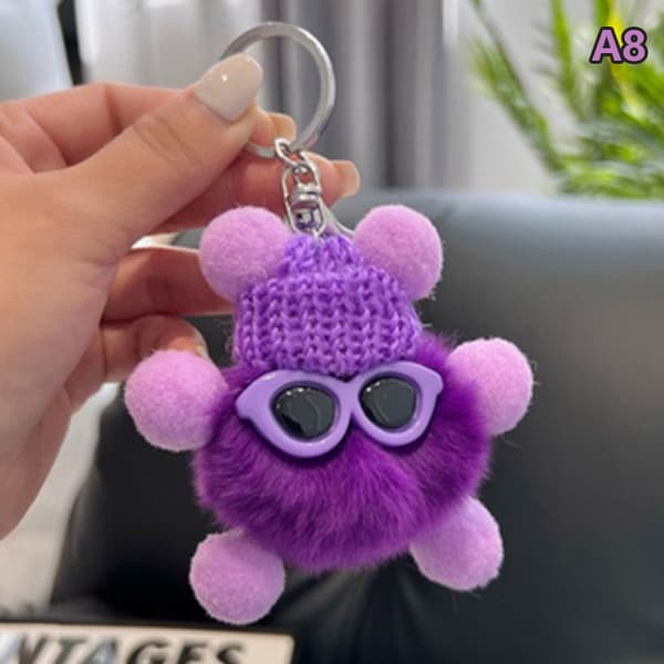 Mini Rex Nyckelring Fluffiga Nyckelringar Prydnadssaker Pom Pom Nyckelring A5