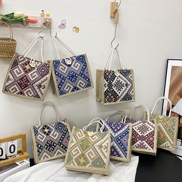 Canvasväskor för kvinnor Axelväska Retro Casual Tote Handväskor E A4