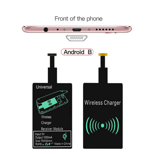 Stöd Micro USB Typ C Qi trådlös laddare Adapter Induktion C