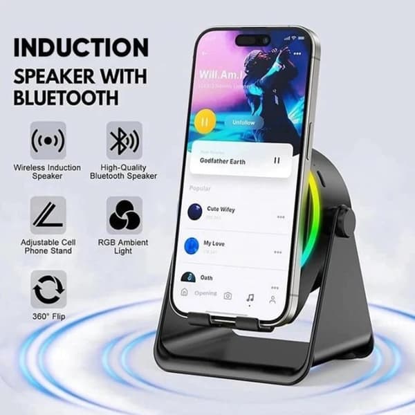 Langaton Bluetooth-induktio kaiutin puhelinteline RGB ja pyörivä White
