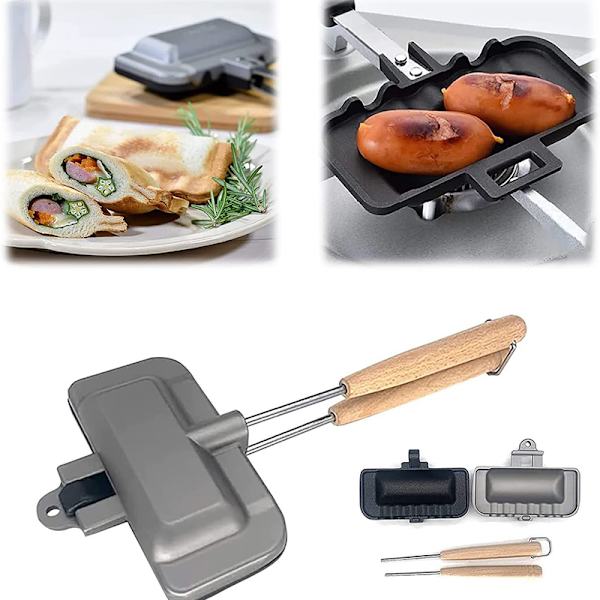 1 stk. dobbeltsidet sandwichpande, non-stick, bærbar, foldbar grill Black