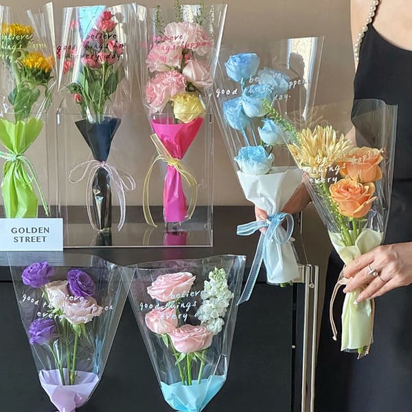 10 st Enstaka Rosärmar Blomsteromslagsväska Bukettförpackning A2