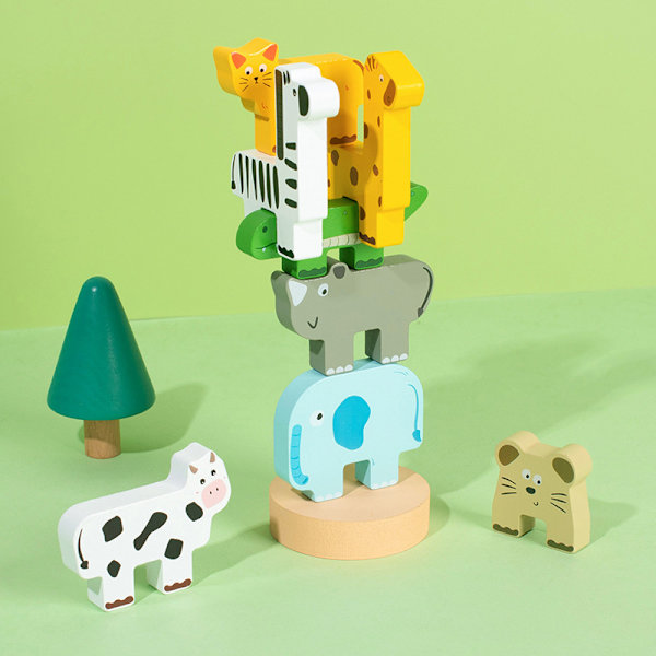 Trädjur Stacking Block Spel Formmatchande Pussel Balans Multicolor