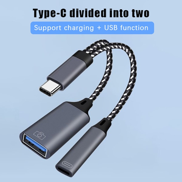 USB C OTG-kabeladapter 2 i 1 Type C til USB A-adapter med PD Gray