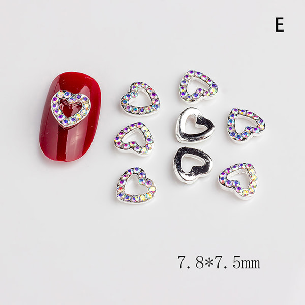 5 STK Hallow Heart Nail Art Charms Legering Nail Dekoration Diamond E