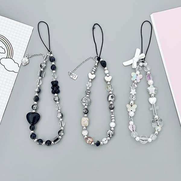 Bow Beaded Phone Pendant Love Bear Key Chain Charm hängande rep B