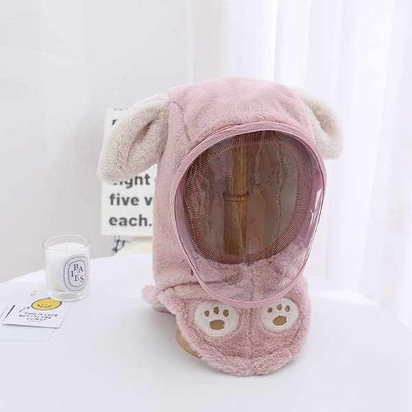 Børns vindtætte maske integreret hat ører plus fløjlshat vinter Pink