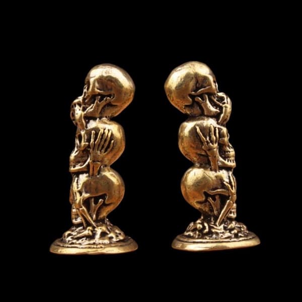 1 STK Messing Tre Lag Hodeskaller Liten Statue Skrivebordsdekorasjon Bronze