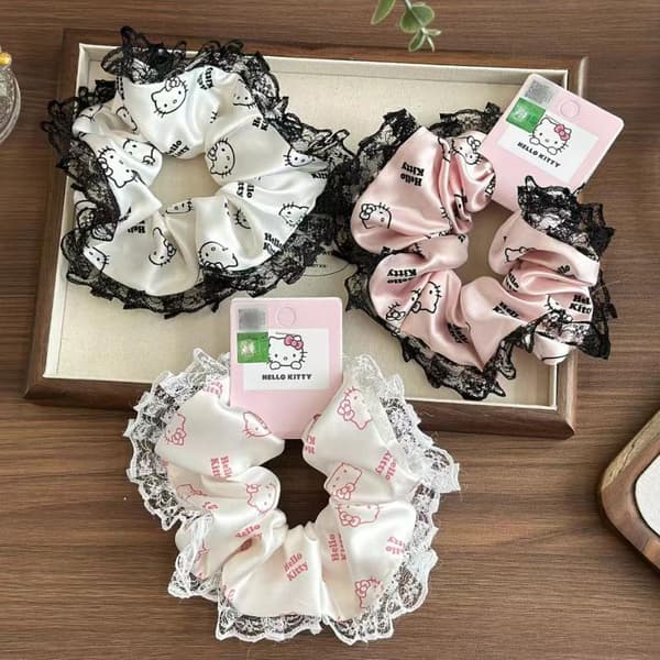 e og sød Hello Kitty blonde stof hårelastik med stor tarm A3