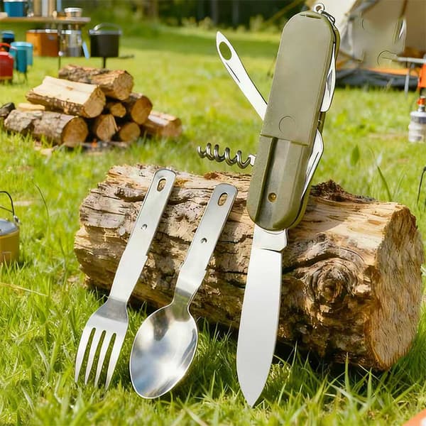 Rustfrit stål 7-i-1 campingbestiksæt - Sammenfoldelig multifunktion A
