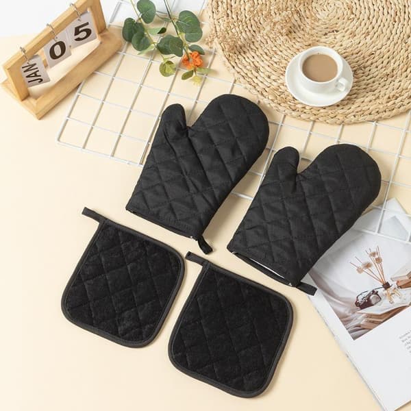 1 set ugnshandskar mikrovågsugnshandskar kök Black