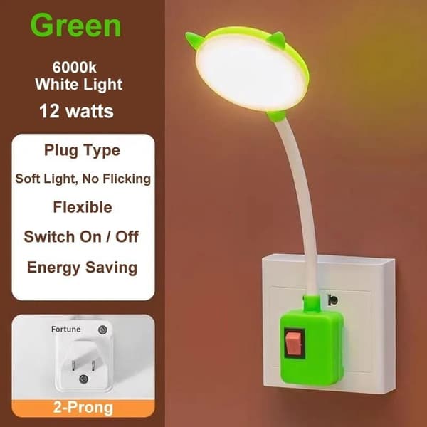 Bordlampe LED Nattlys Plug-in Fleksible Studieleselys Green