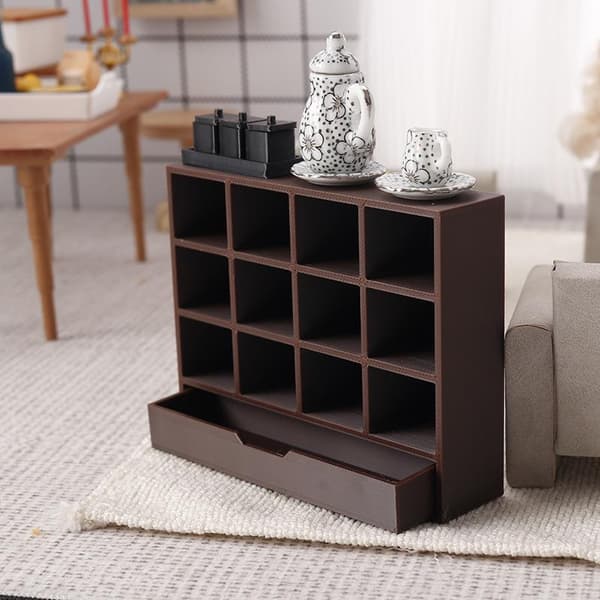 1/12 Dockskåp Förvaringsskåp Displayställ Modell Dockskåp Päls Dark brown