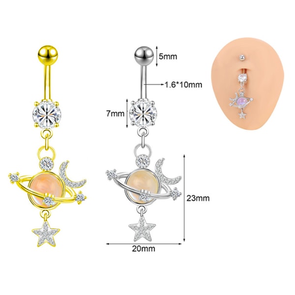 Pink zirkon vedhæng navle ring rustfrit stål navle pie A3