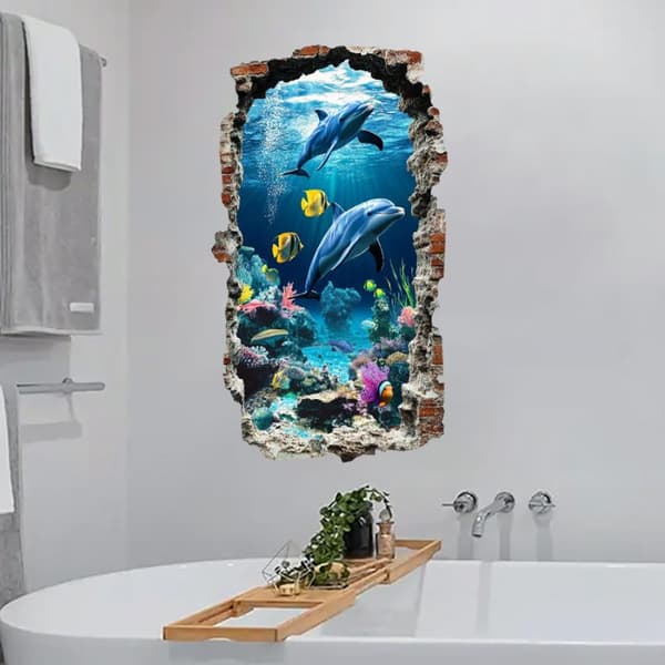 3D-seinätarra Ocean World Itsekiinnittyvä tarra puolimatta PVC