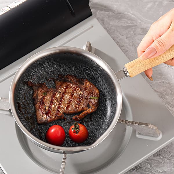 Bærbar non-stick-panne i rustfritt stål, ubelagt non-stick-overflate 3