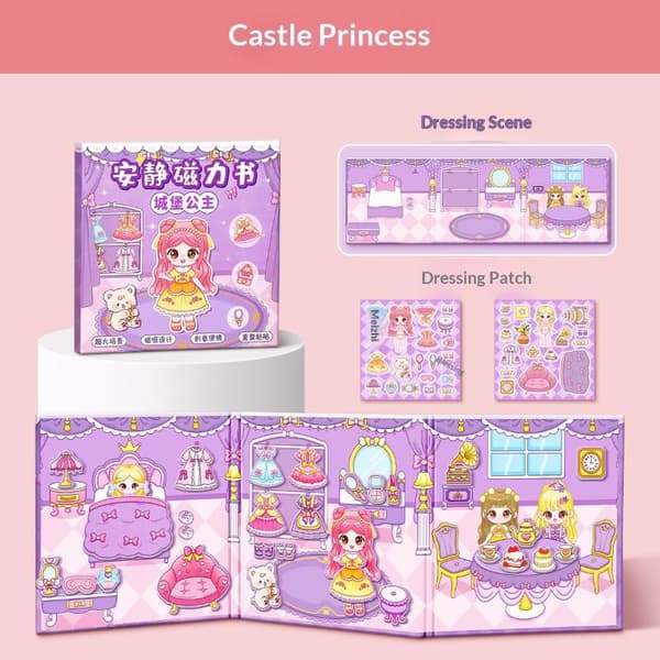 Magnetisk prinsesse stillebok med gjenbrukbare klistremerker, ferdig designet D
