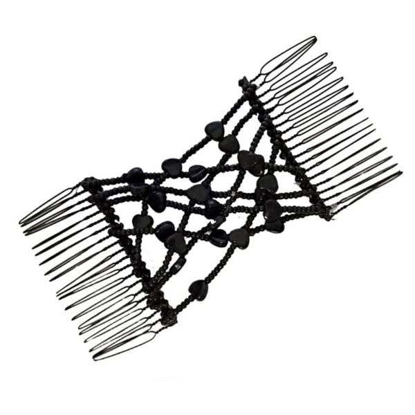 Slide Elastic Double Beads Easy Stretchy Magic Hair Comb Black