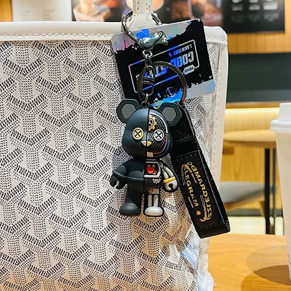 Robot Mekanisk Bear Nyckelring Läder Nyckelring för män kvinnor Green
