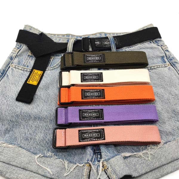 Mode Casual Män Canvas Bälte Dubbel Ring Metall Spänne Waistba Black