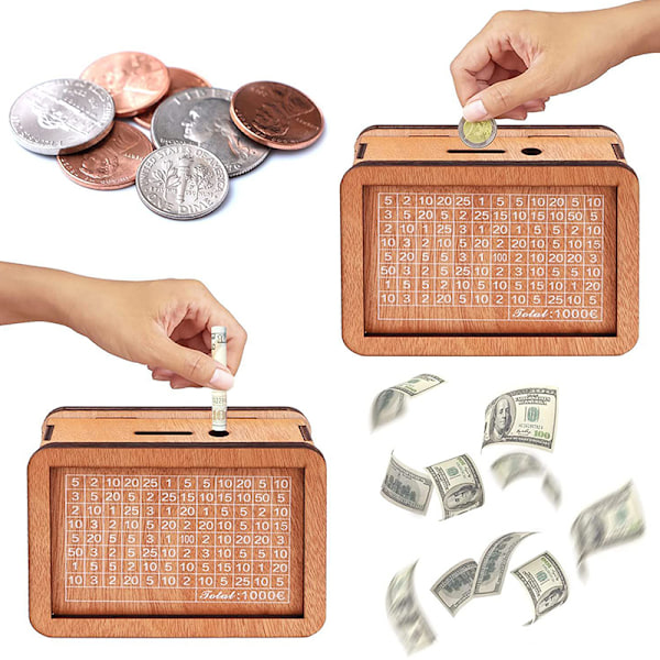 Pengar Box Spargris Trä Pengar Bank C/3000 capacity