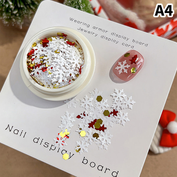 Juldekorationsspetsar Snöflingor Naglar Paljetter Nagelkonst Glitter A4