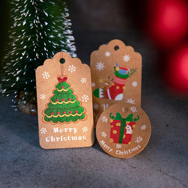 100 kpl Merry Christmas Gift Tags Kraft Paper Card Hang Tag Chri