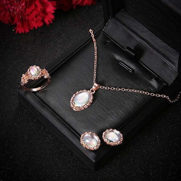 Luksus Elegant Aurora Oval Zircon Halskæde Ørering Ring smykker