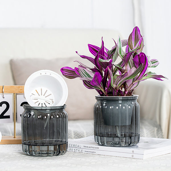 Runda självvattnande blomkrukor Hydroponics er självabsorberande W Gray