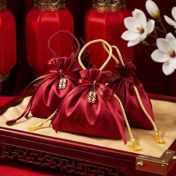 Julegaveposer med kvast snøre til feriebryllup A17