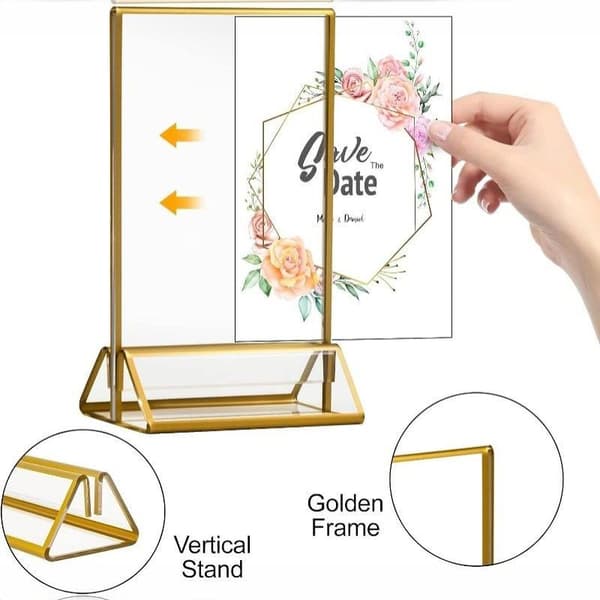Transparent Akryl Displayställ Dubbelsidig Guldkant Bröllop 150×238mm