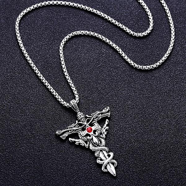 Muoti Double Dragon Sword Titanium Steel Kaulakoru Riipus Ret