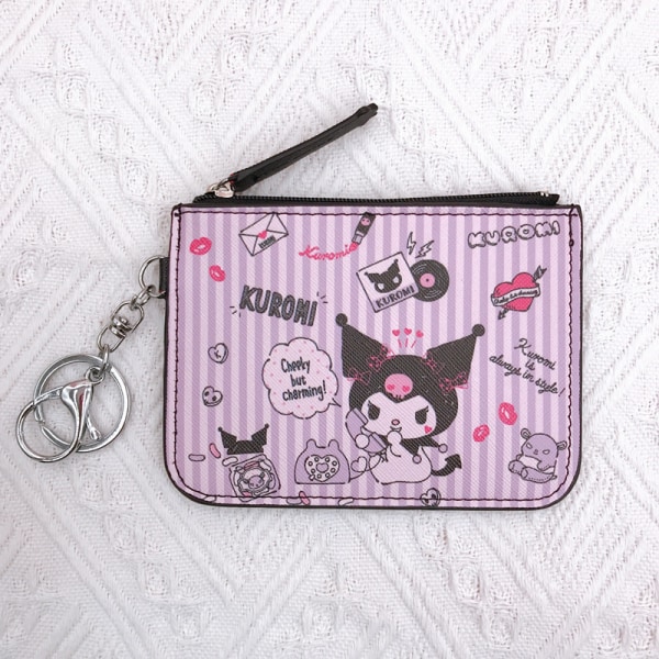 Pu Leather Cartoon Kuromi Sanrio Wallet Keychain Student Key C H