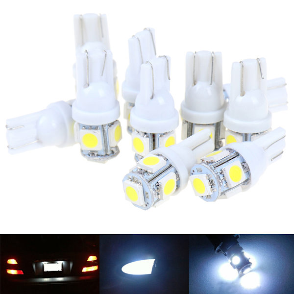 10 st White T10 Wedge 5-SMD 5050 5W5 LED-nummerskyltslampor