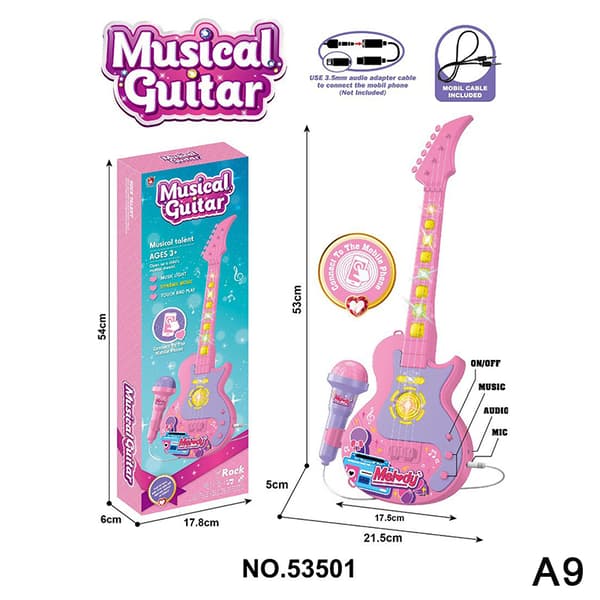Musikmikrofon Karaoke Maskin Gitarr Barnleksak Med Ljus Kan A9