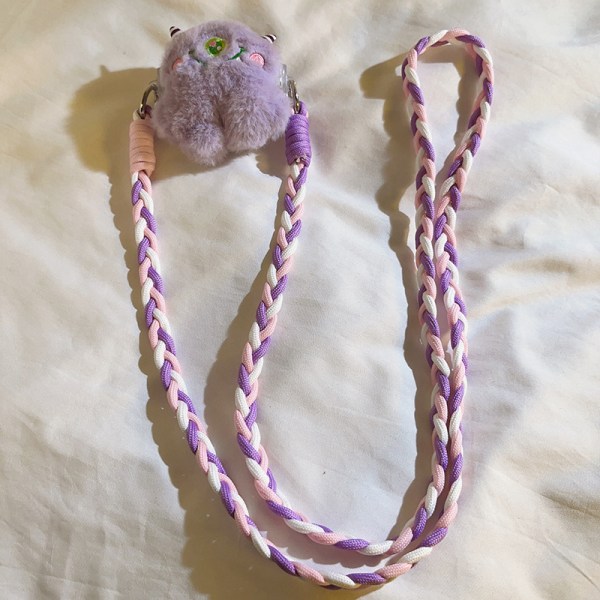 Monster Phone Case Back Clip Lanyard Plush Doll Crossbody Strap Purple