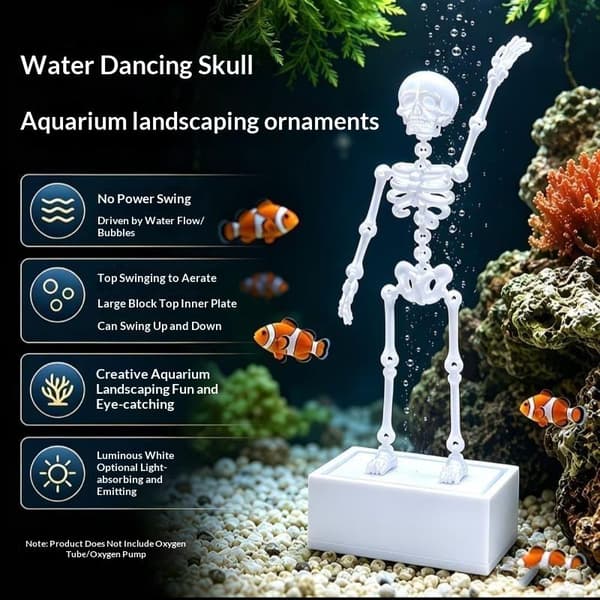 1 st 3D-printad dansande skelett akvariebubblare i plast Fluorescence green