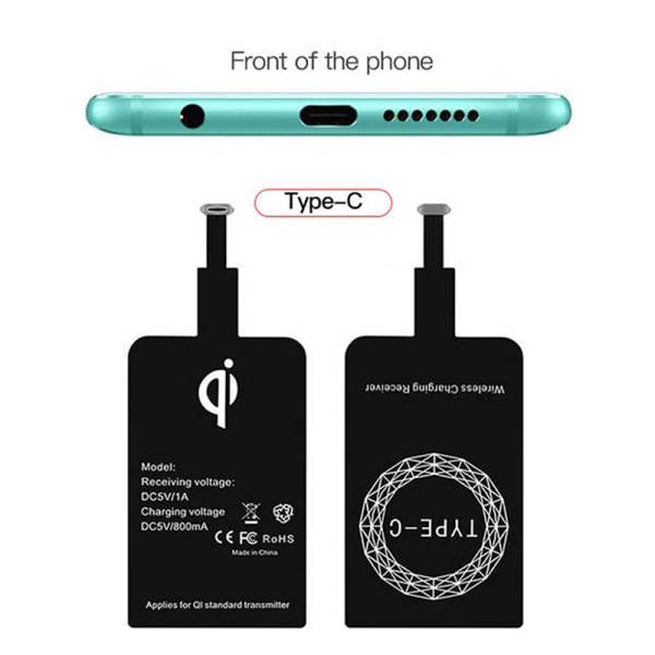 Stöd Micro USB Typ C Qi trådlös laddare Adapter Induktion D