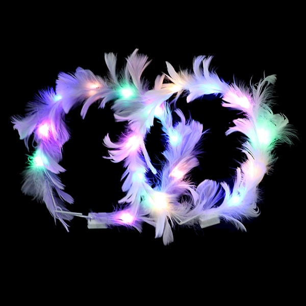 LED Feather Wreath Crown Light-Up Luminous Hodeplagg for jenter 7(warm light white)