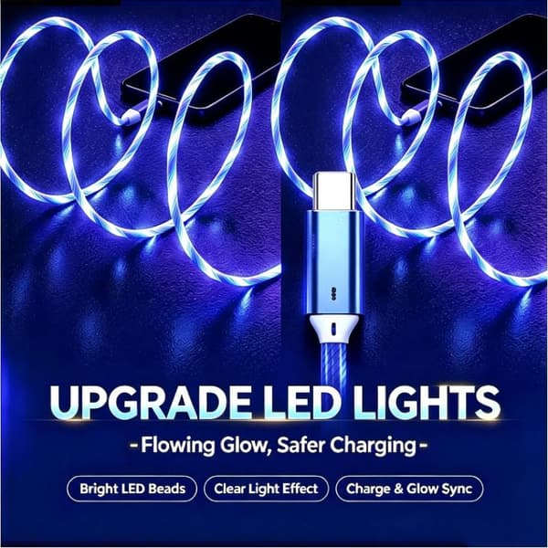 LED-flödande ljus USB-snabbladdningskabel med cool glödeffekt för A14